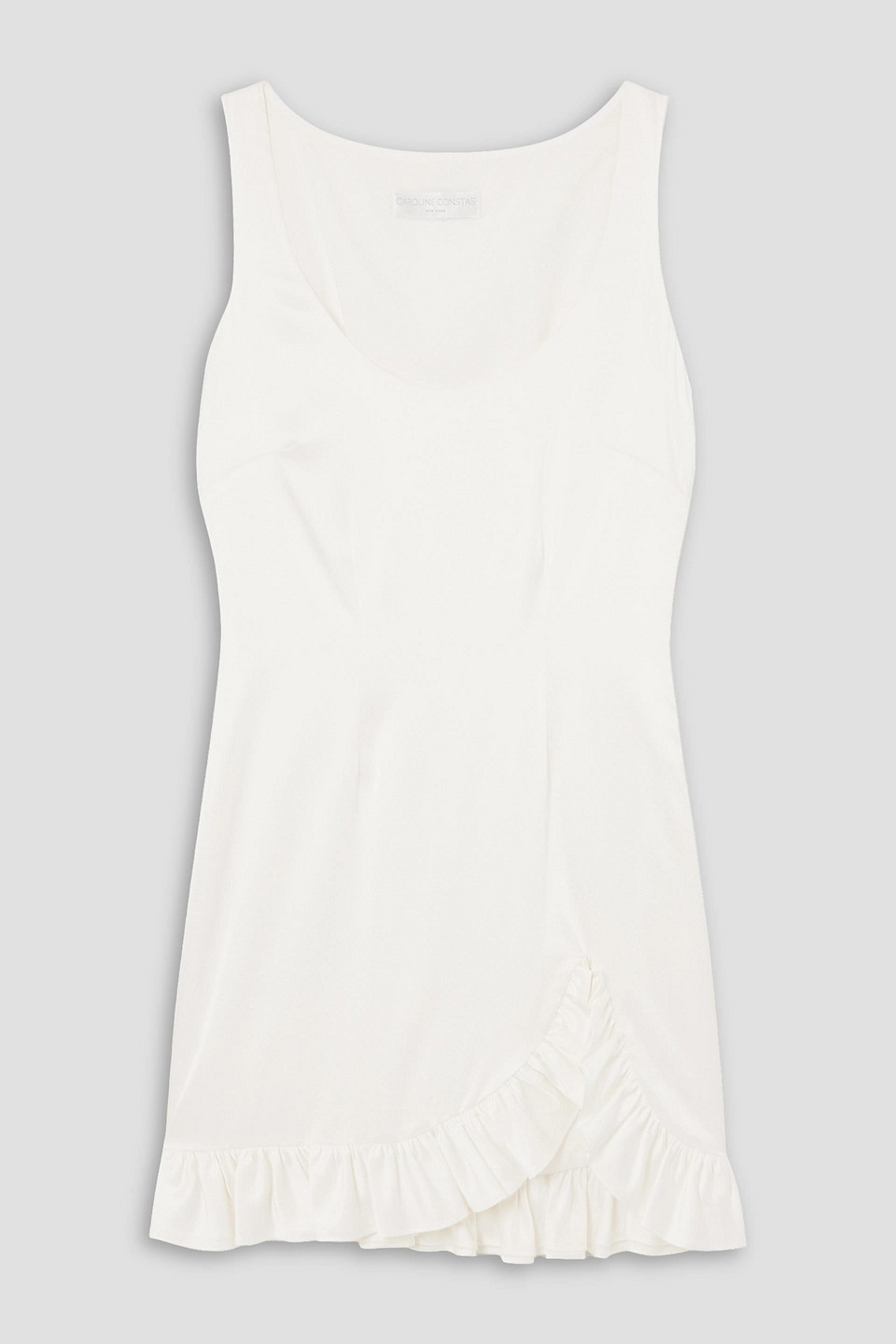 Caroline Constas Natalie Ruffled Stretch-silk Charmeuse Mini Dress In Off-white