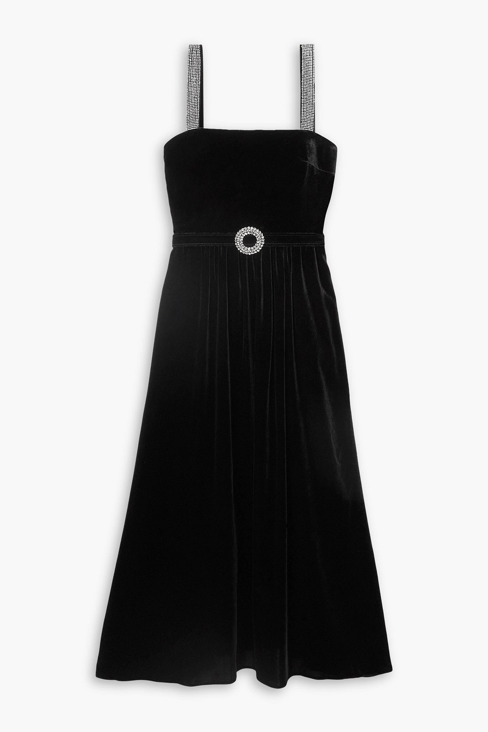 Borgo De Nor Belted Crystal-embellished Velvet Midi Dress In Black