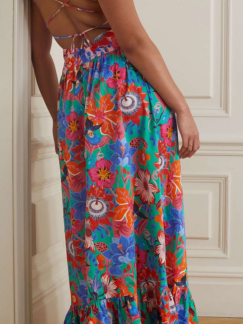amara open-back floral-print cotton-seersucker maxi dress