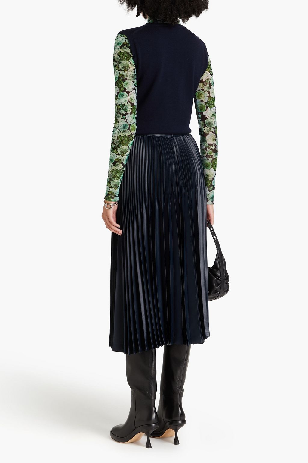3.1 PHILLIP LIM تنورة "شينتز" متوسطة الطول مصنوعة من الساتان ومزينة بكسرات