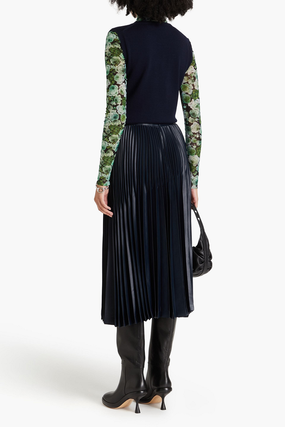 Shop 3.1 Phillip Lim Chintz Pleated Satin Midi Skirt In Midnight Blue