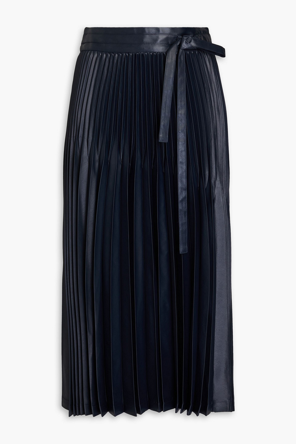 3.1 Phillip Lim Chintz Pleated Satin Midi Skirt In Midnight Blue