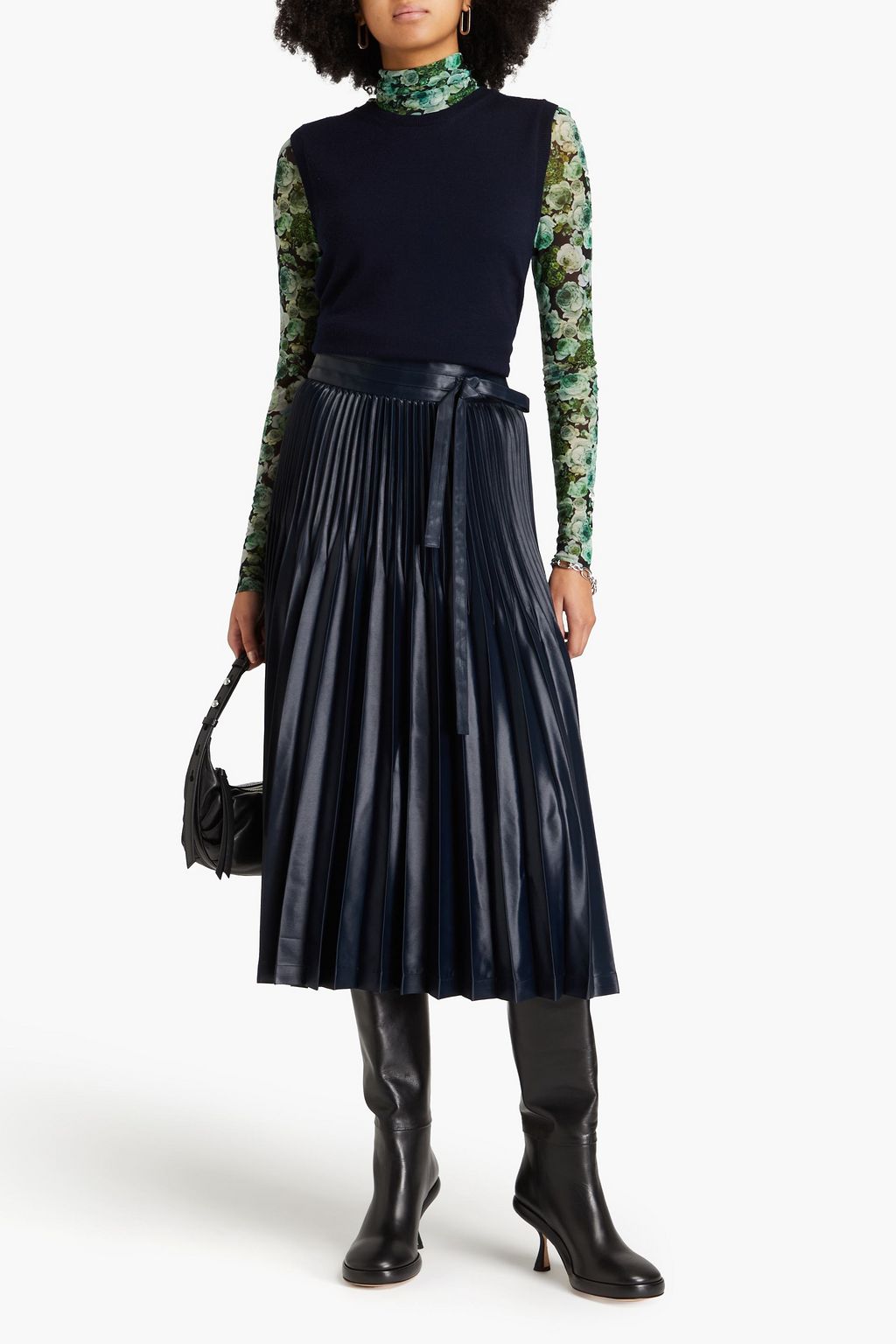 3.1 PHILLIP LIM تنورة "شينتز" متوسطة الطول مصنوعة من الساتان ومزينة بكسرات