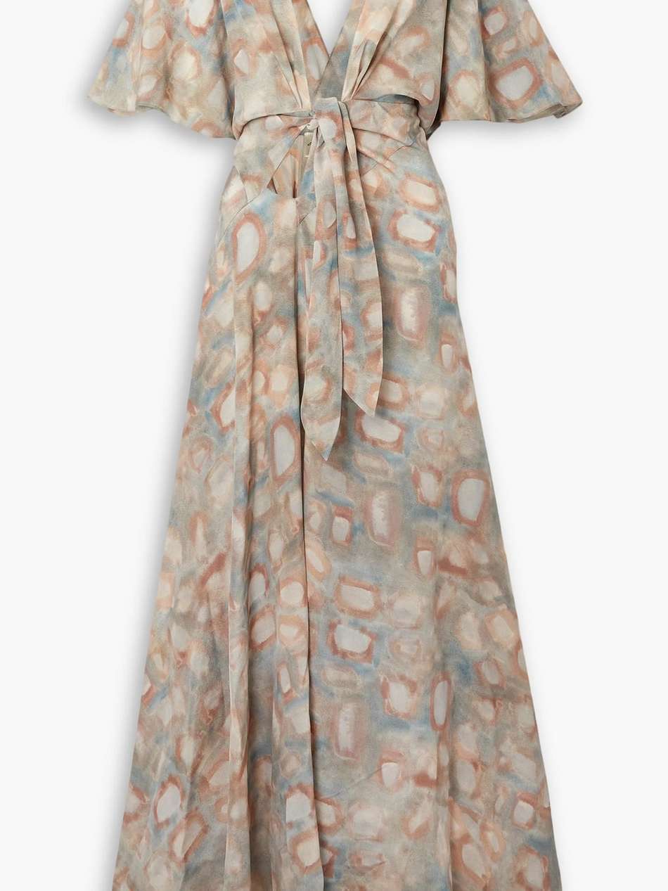 martina draped printed silk-crepe maxi wrap dress