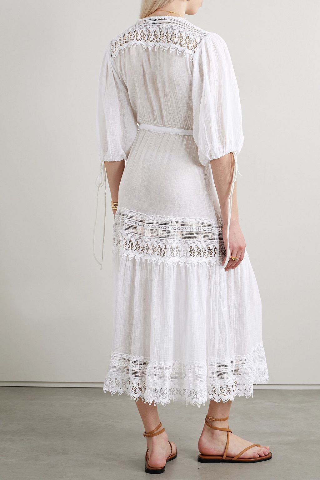 MIGUELINA Nolina lace-trimmed cotton-gauze midi dress