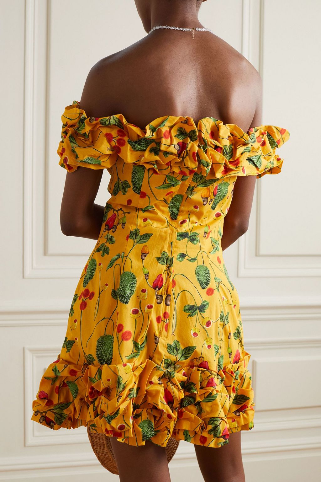 AGUA BY AGUA BENDITA Jardin off-the-shoulder ruffled printed cotton mini dress