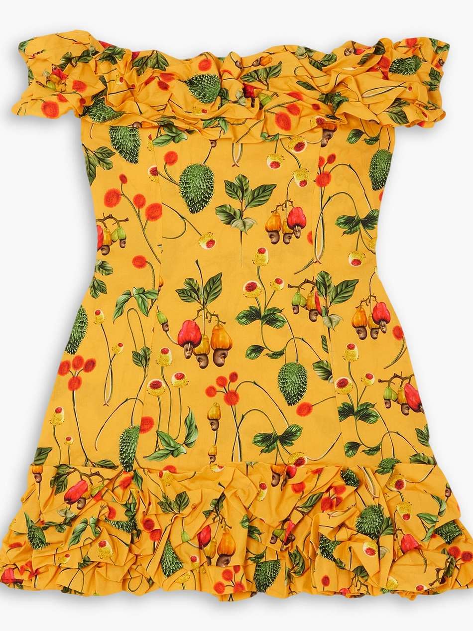 jardin off-the-shoulder ruffled printed cotton mini dress