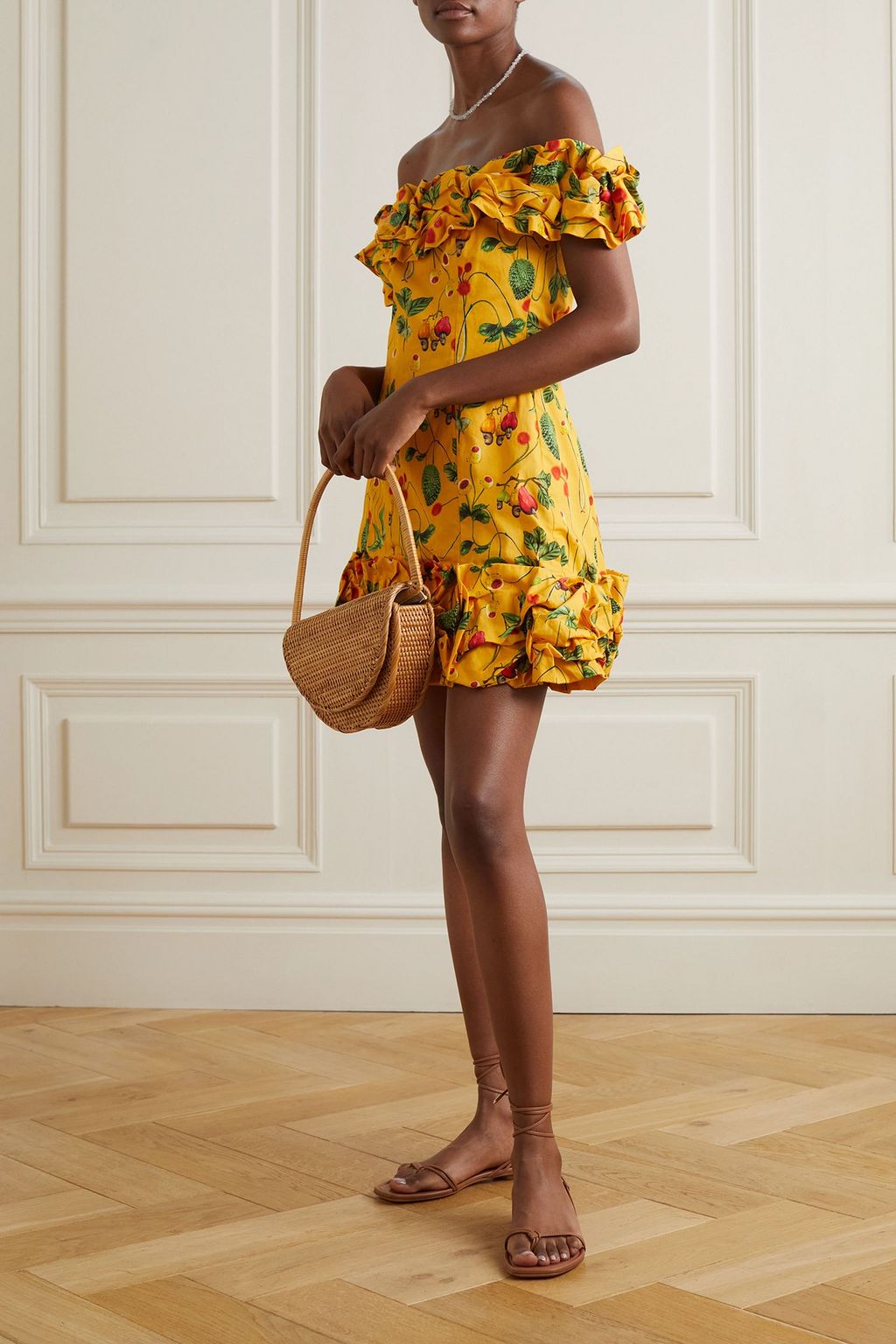 AGUA BY AGUA BENDITA Jardin off-the-shoulder ruffled printed cotton mini dress