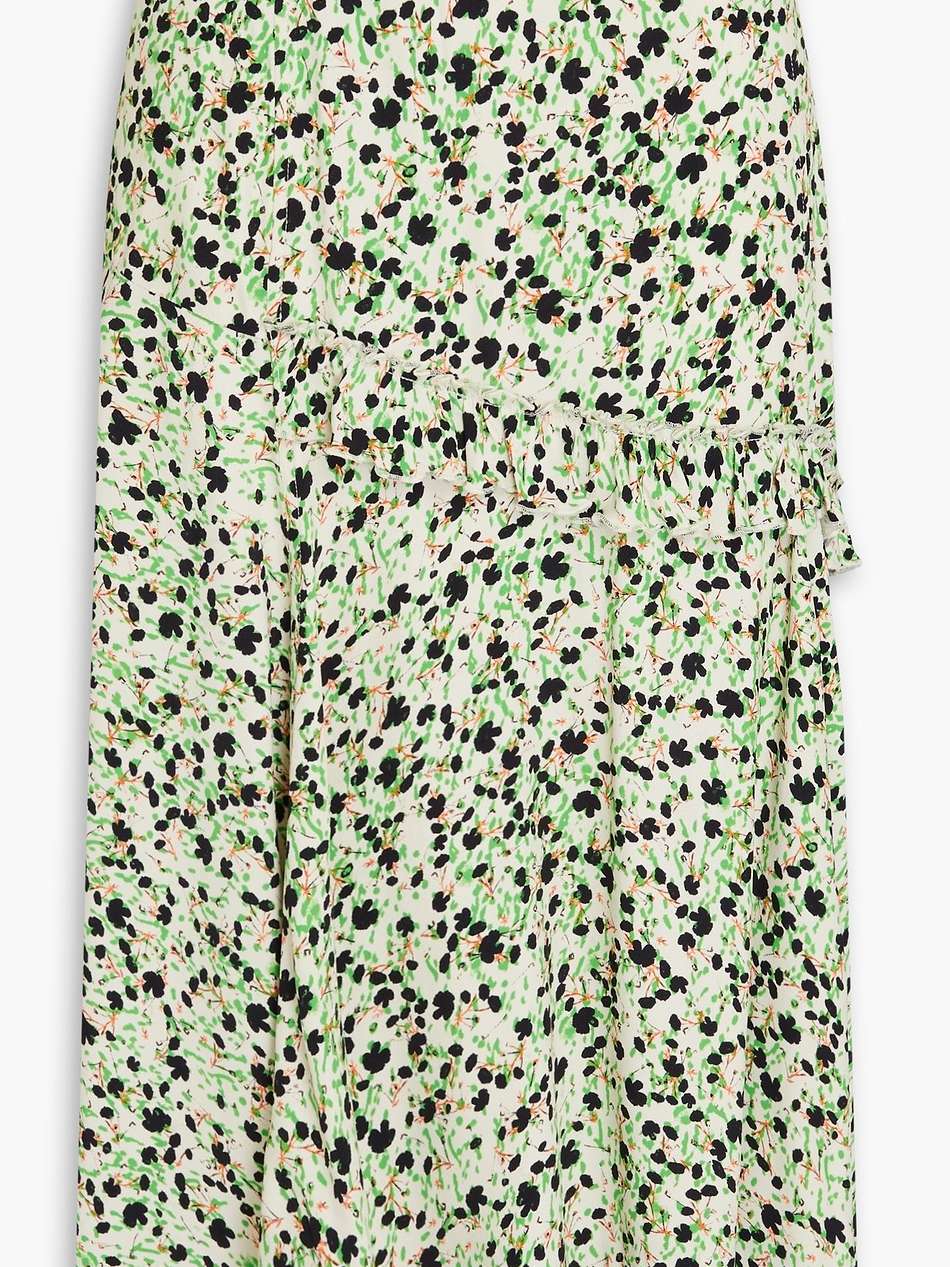 ruffled floral-print crepe midi skirt