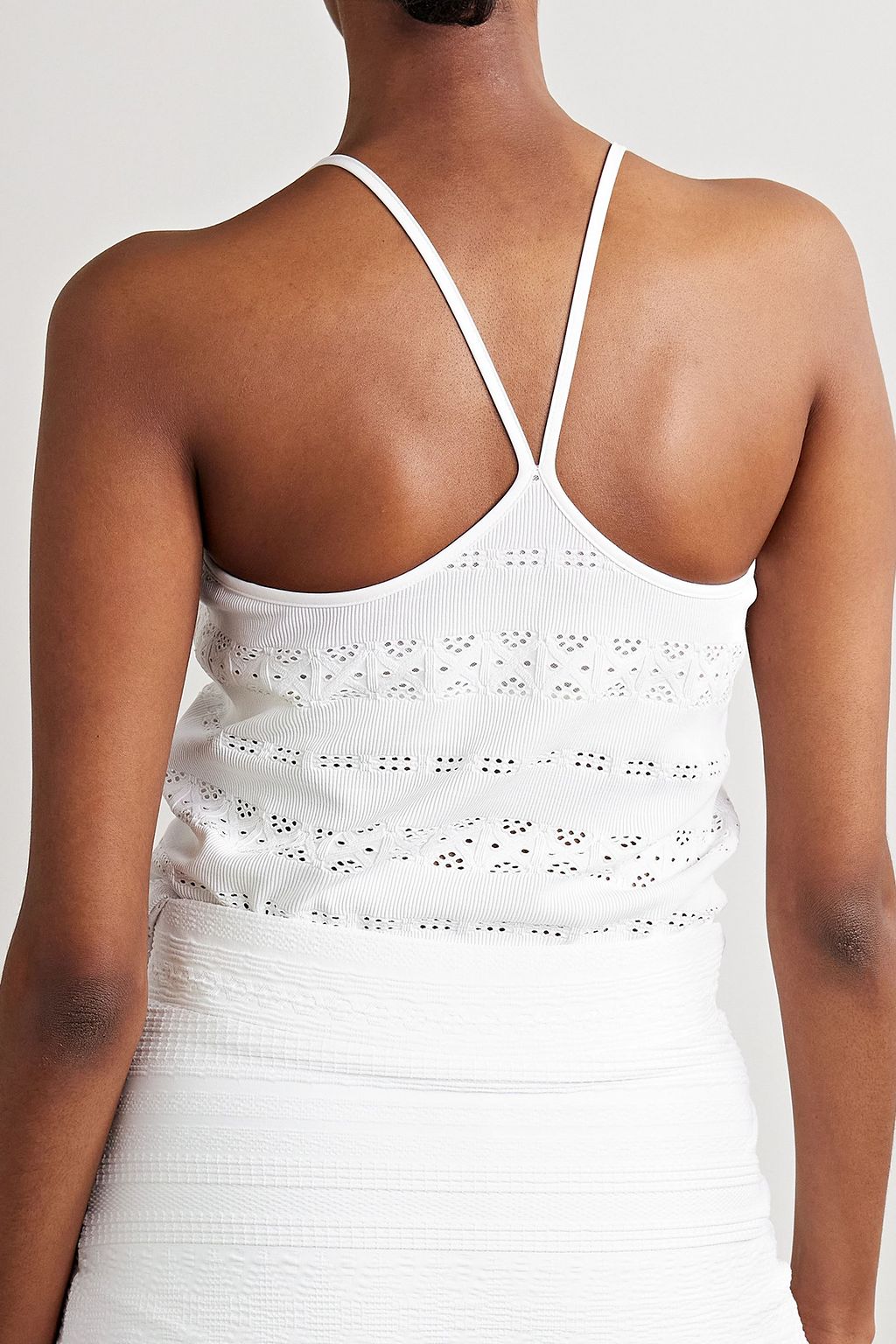 L'ETOILE SPORT Ribbed stretch-jersey and broderie anglaise tank