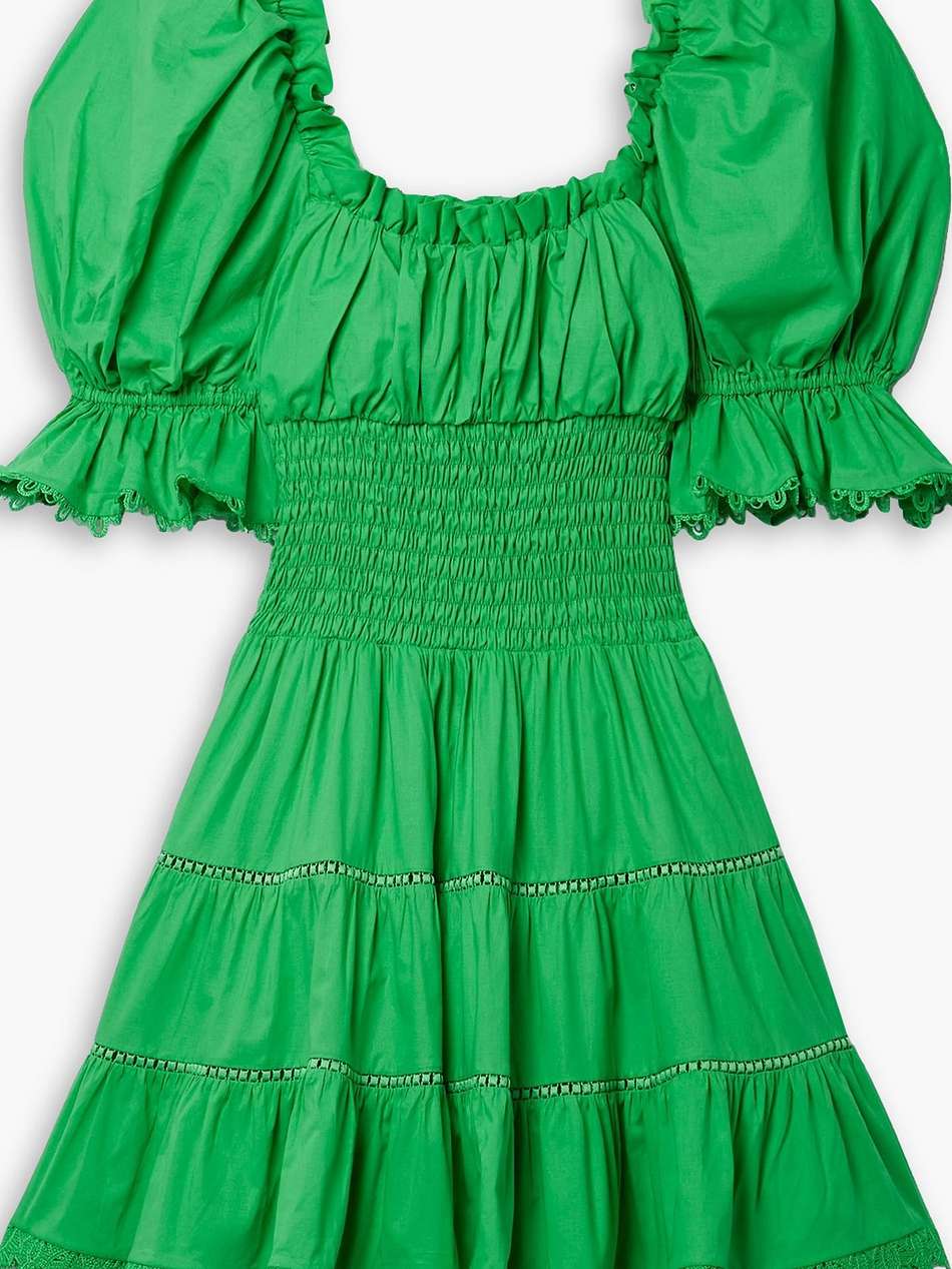 giulia lace-trimmed ruched cotton-blend poplin mini dress