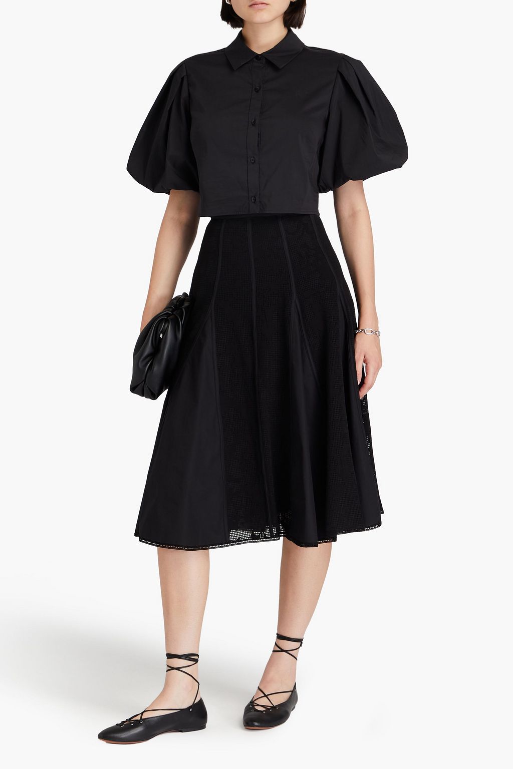 3.1 PHILLIP LIM ポプリン ミディスカート レースパネル