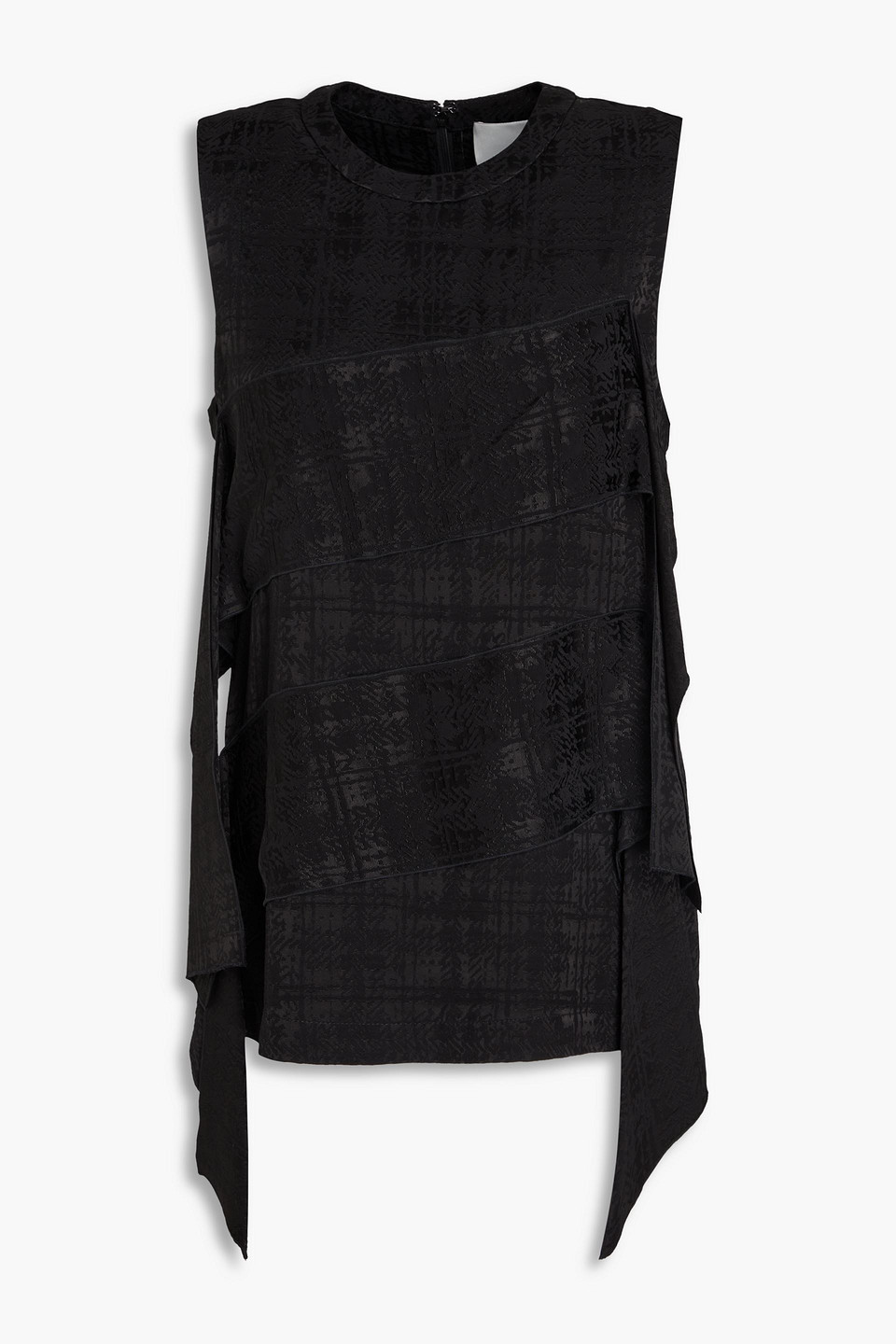 3.1 Phillip Lim Ruffled Satin-jacquard Top In Black