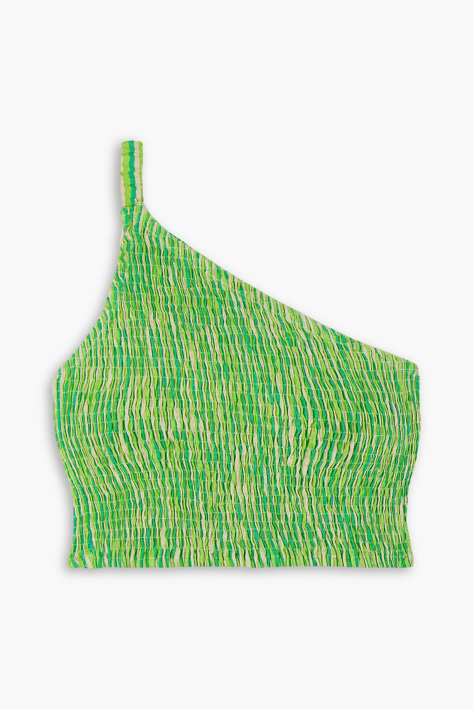 Manoa one-shoulder shirred striped linen cropped top