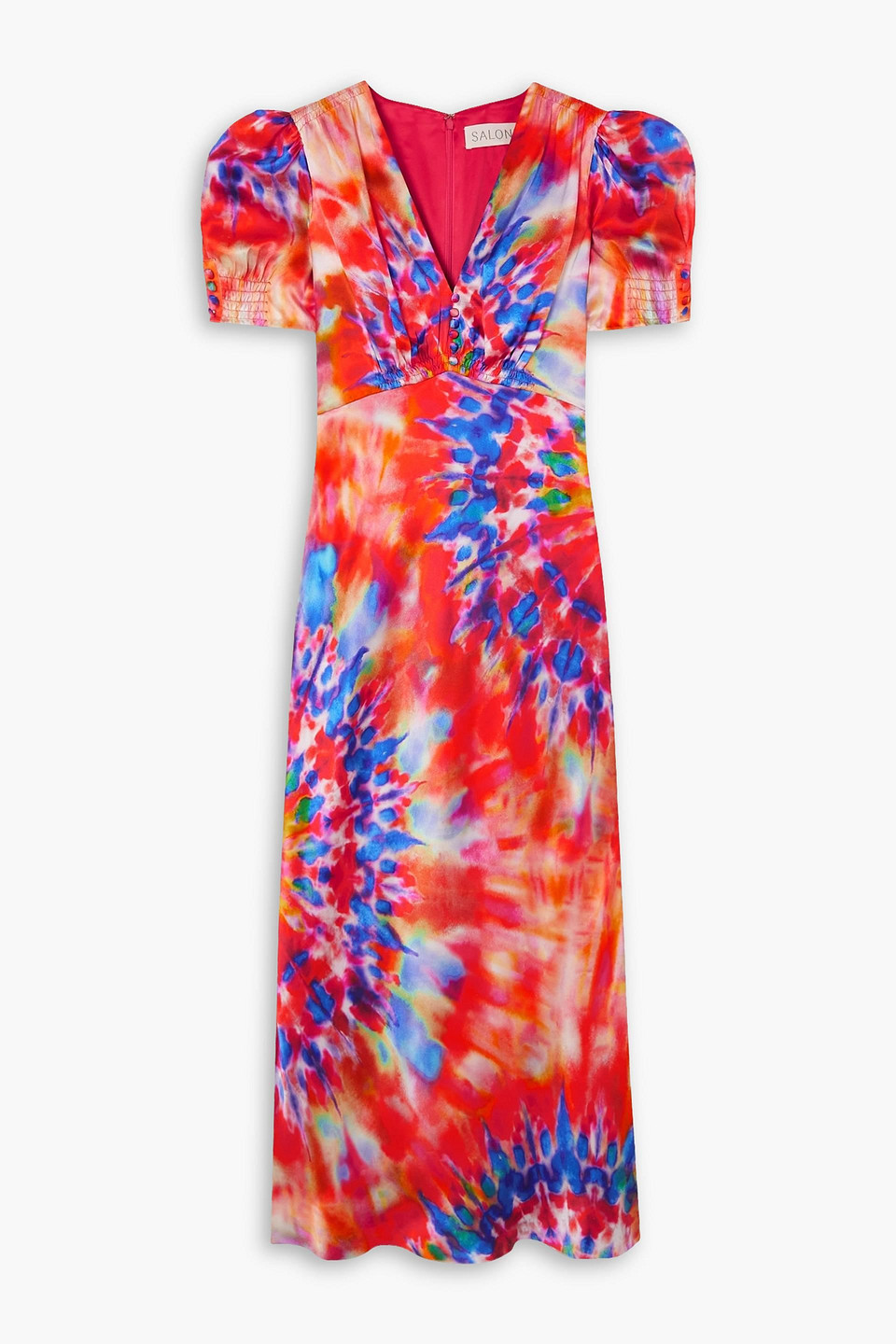 Saloni Venyx Lea Tie-dyed Silk Midi Dress In Orange