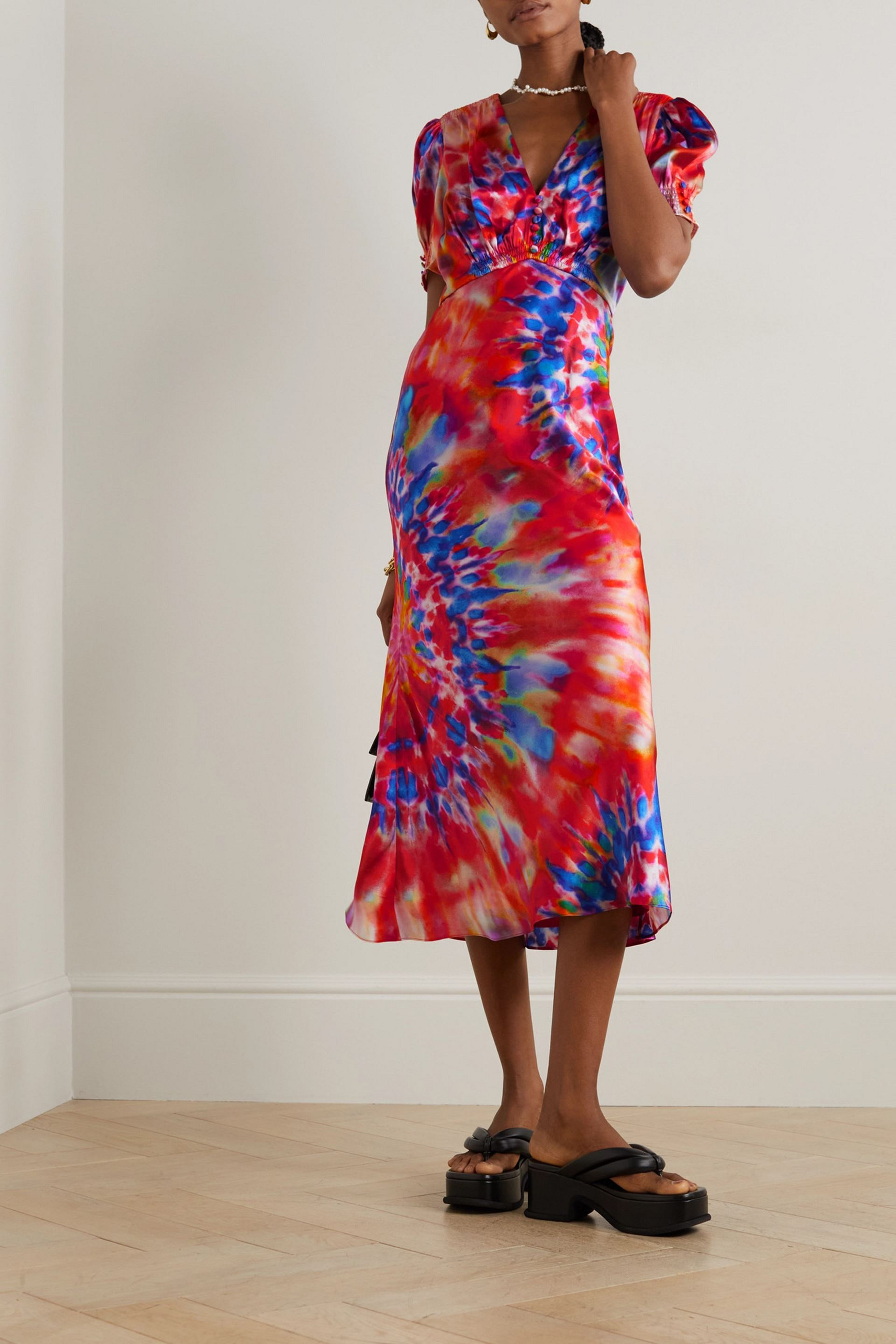 Saloni + Venyx Lea tie-dyed silk midi dress
