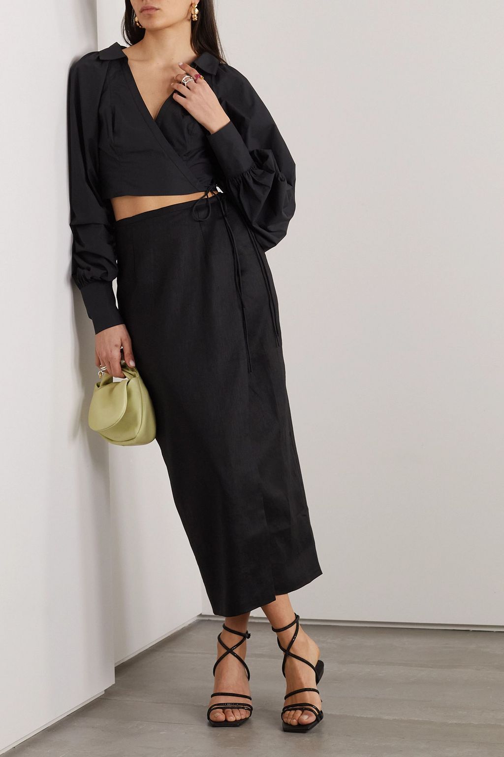 JOSLIN Camilla linen midi wrap skirt