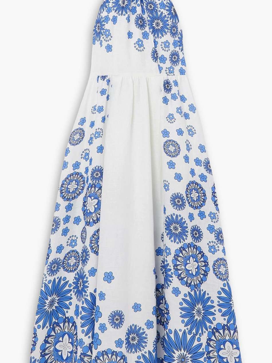 stella halterneck flower-print cotton and linen-blend maxi dress