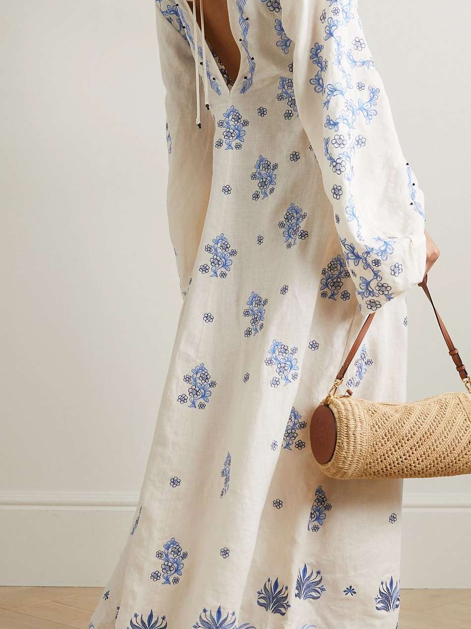 francisca tinaja cutout embroidered linen maxi dress