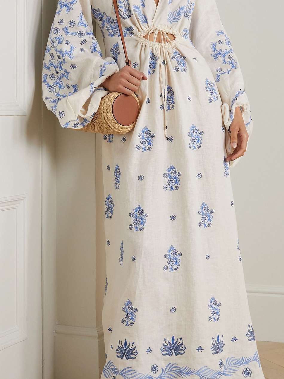 francisca tinaja cutout embroidered linen maxi dress