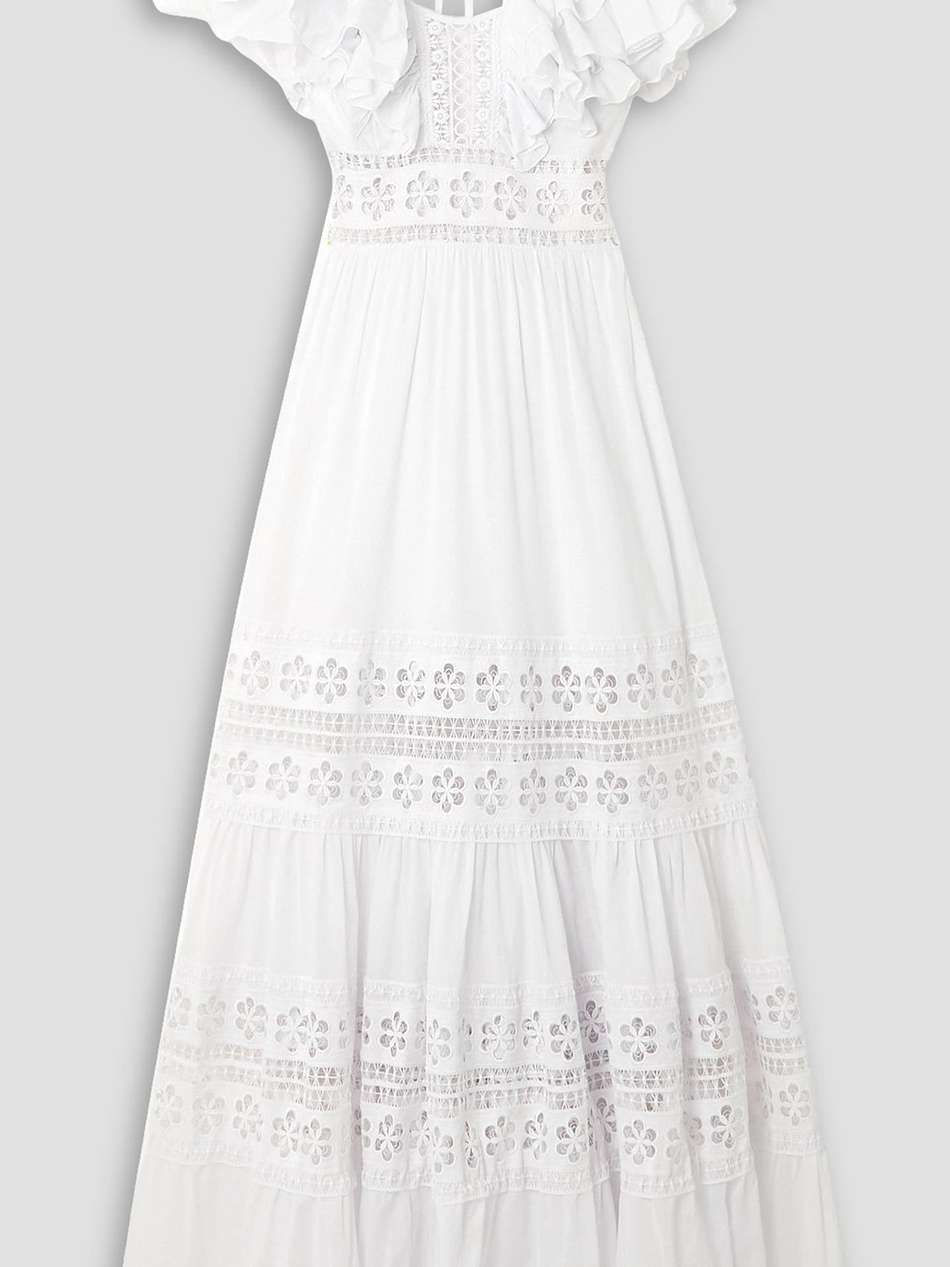 vivida ruffled guipure lace-trimmed cotton-blend voile maxi dress