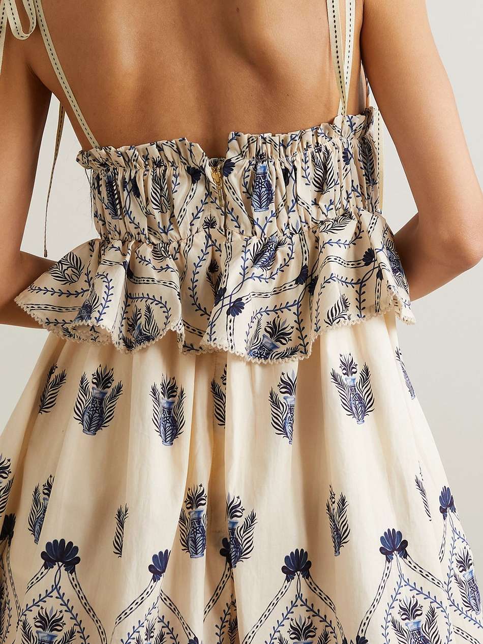 salvador jarron printed cotton-poplin peplum mini dress