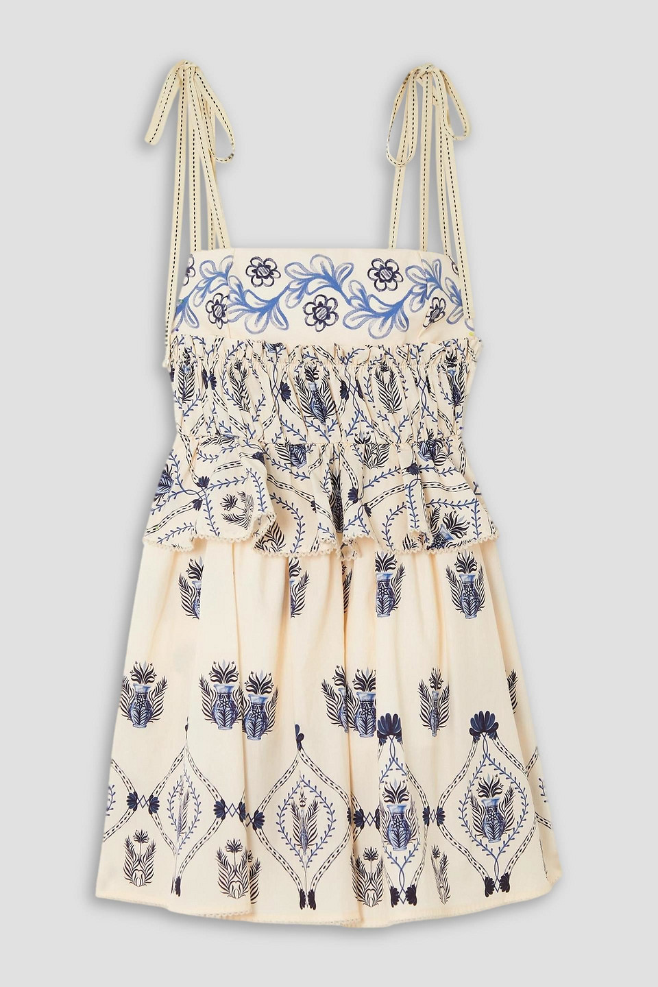 Agua By Agua Bendita Salvador Jarron Printed Cotton-poplin Peplum Mini Dress In Cream