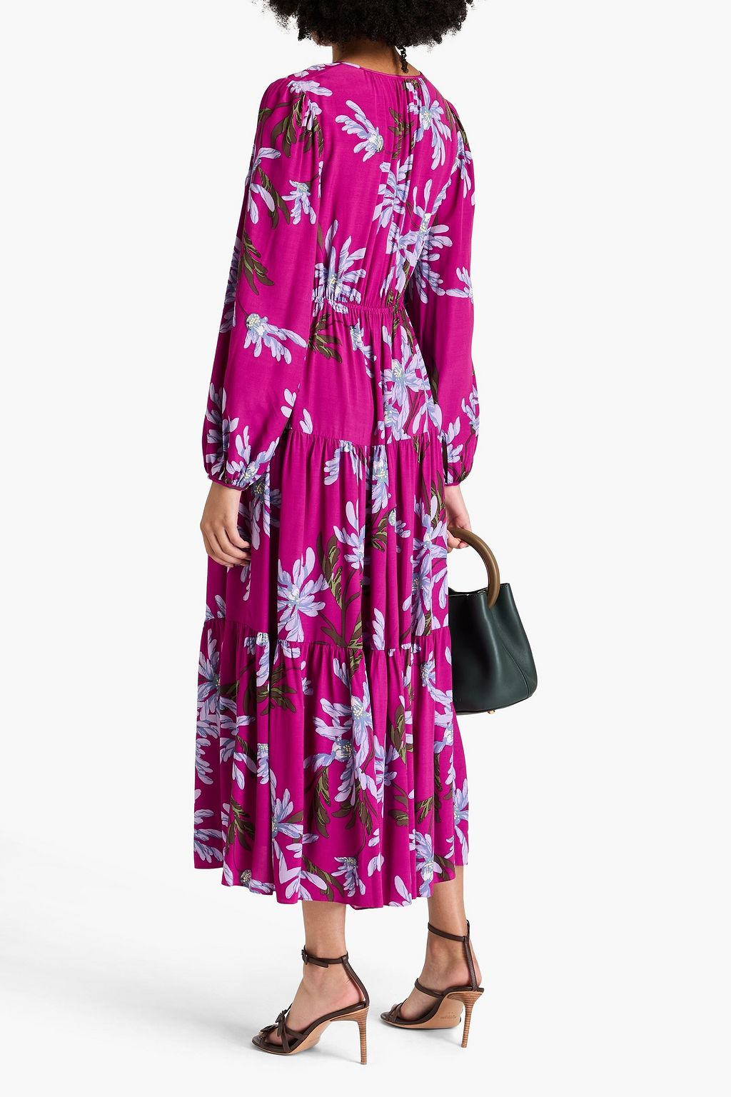 DIANE VON FURSTENBERG فستان "دومينيك" متوسط الطول من الكريب بطبقات بطبعة الأزهار
