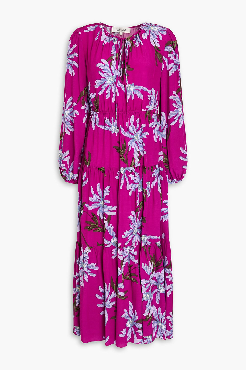 diane von furstenberg - dominique tiered floral-print crepe midi dress - purple - xxs