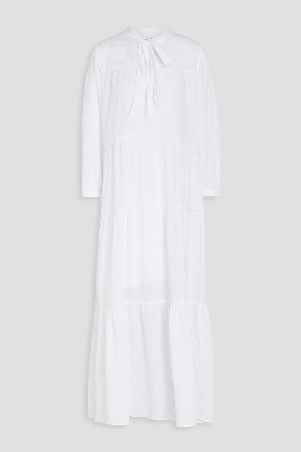Honorine Giselle Tiered Crinkled Cotton-gauze Maxi Dress In White