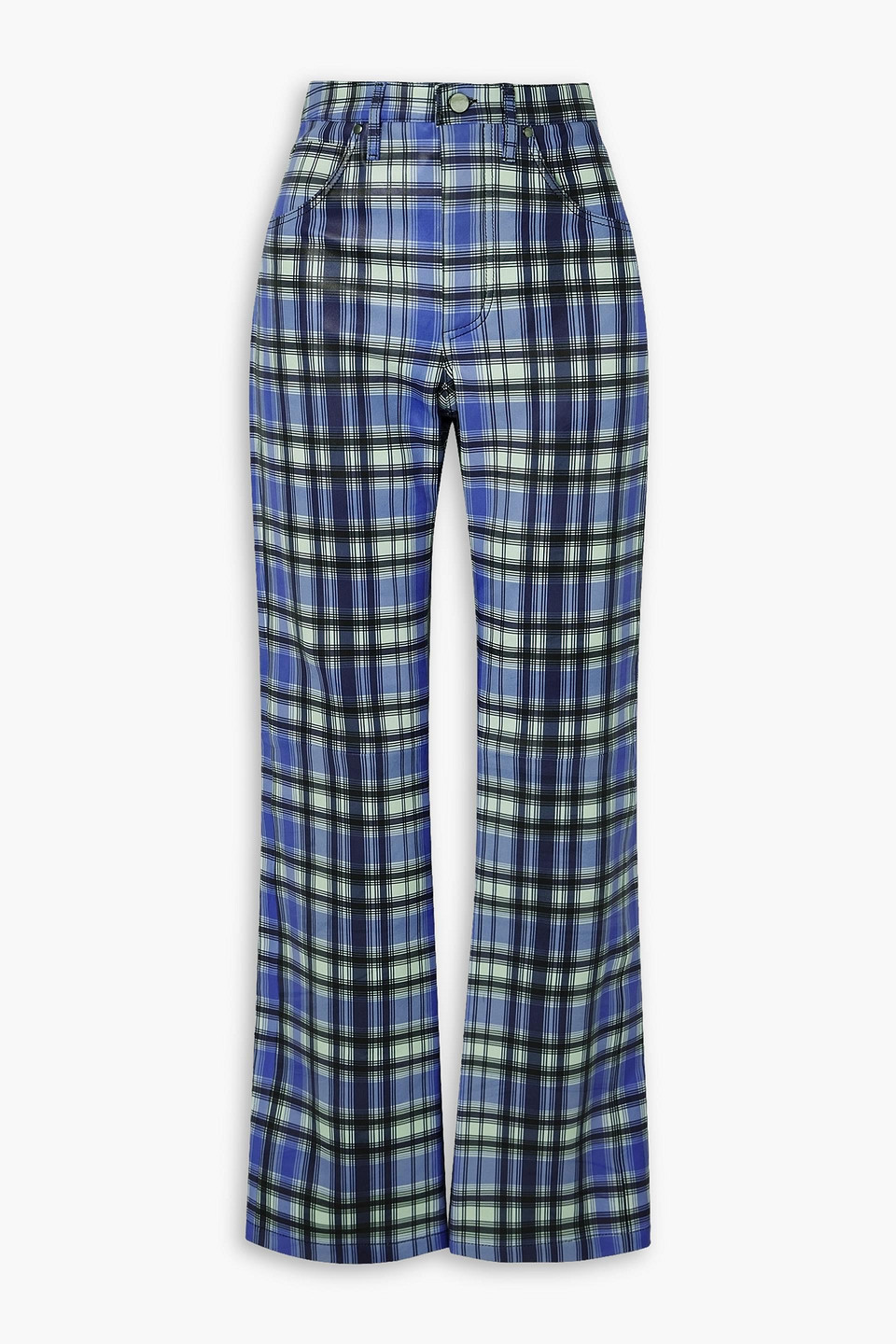Dodo Bar Or Soof Checked Leather Straight-leg Pants In Blue