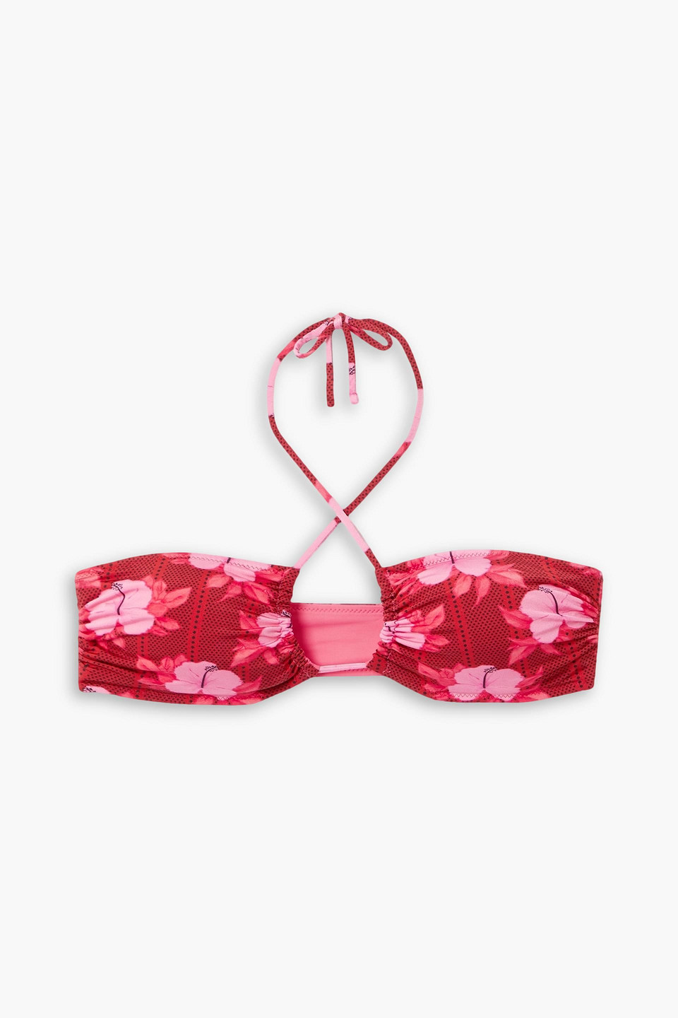 Fisch Floral-print Halterneck Bikini Top In Papaya
