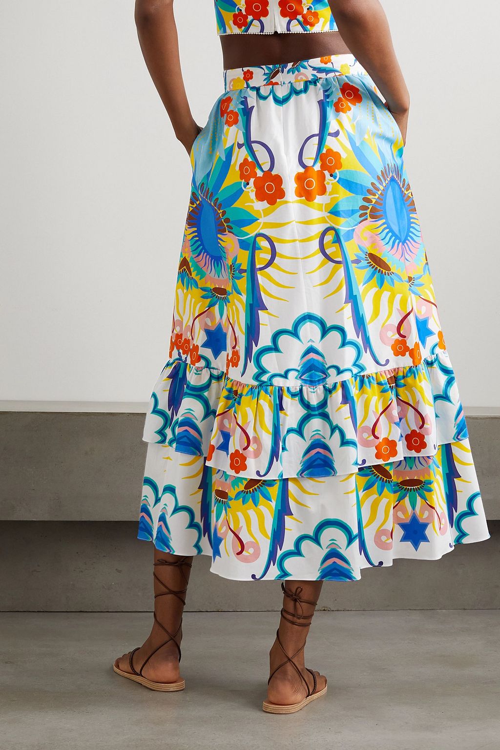 BORGO DE NOR Paulina tiered printed cotton-poplin maxi skirt