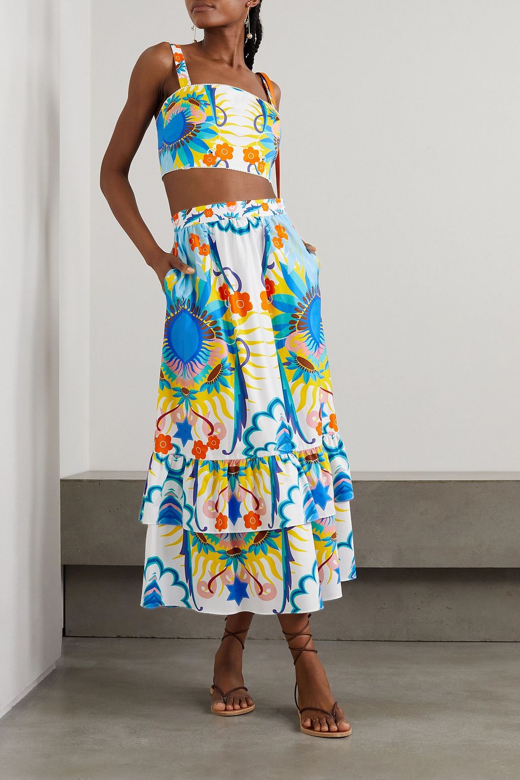 BORGO DE NOR Paulina tiered printed cotton-poplin maxi skirt