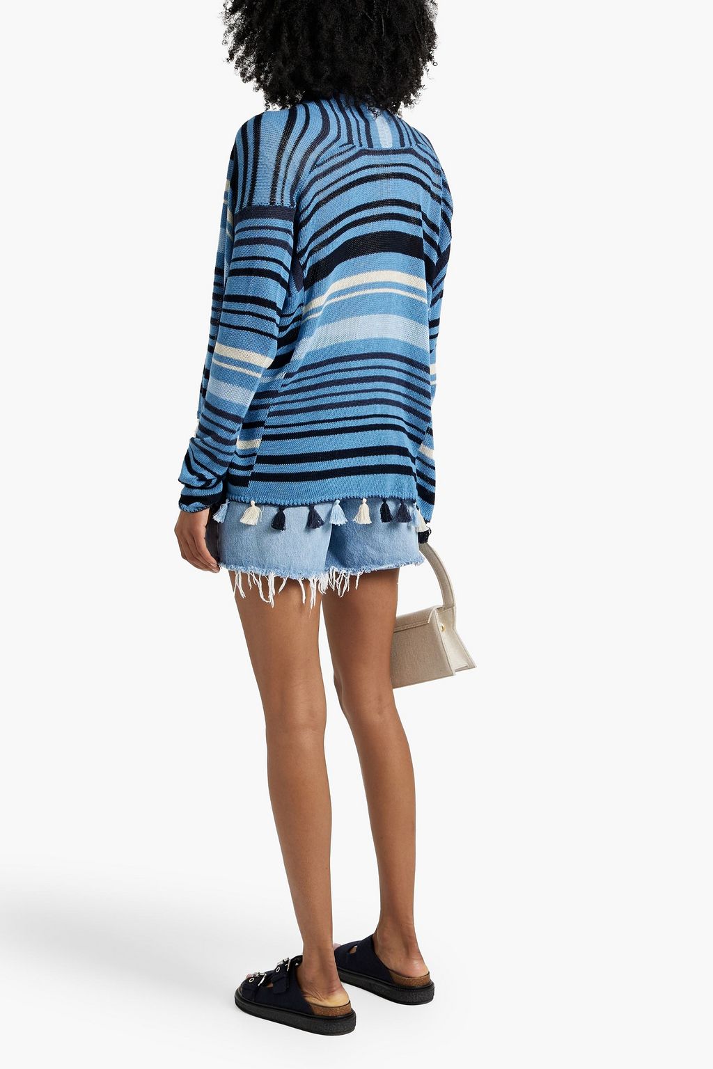 AUTUMN CASHMERE Tasseled striped cotton cardigan