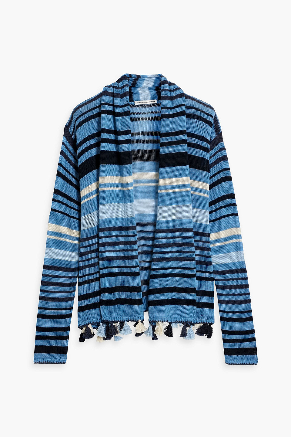 Autumn Cashmere Tasseled Striped Cotton Cardigan In Blue