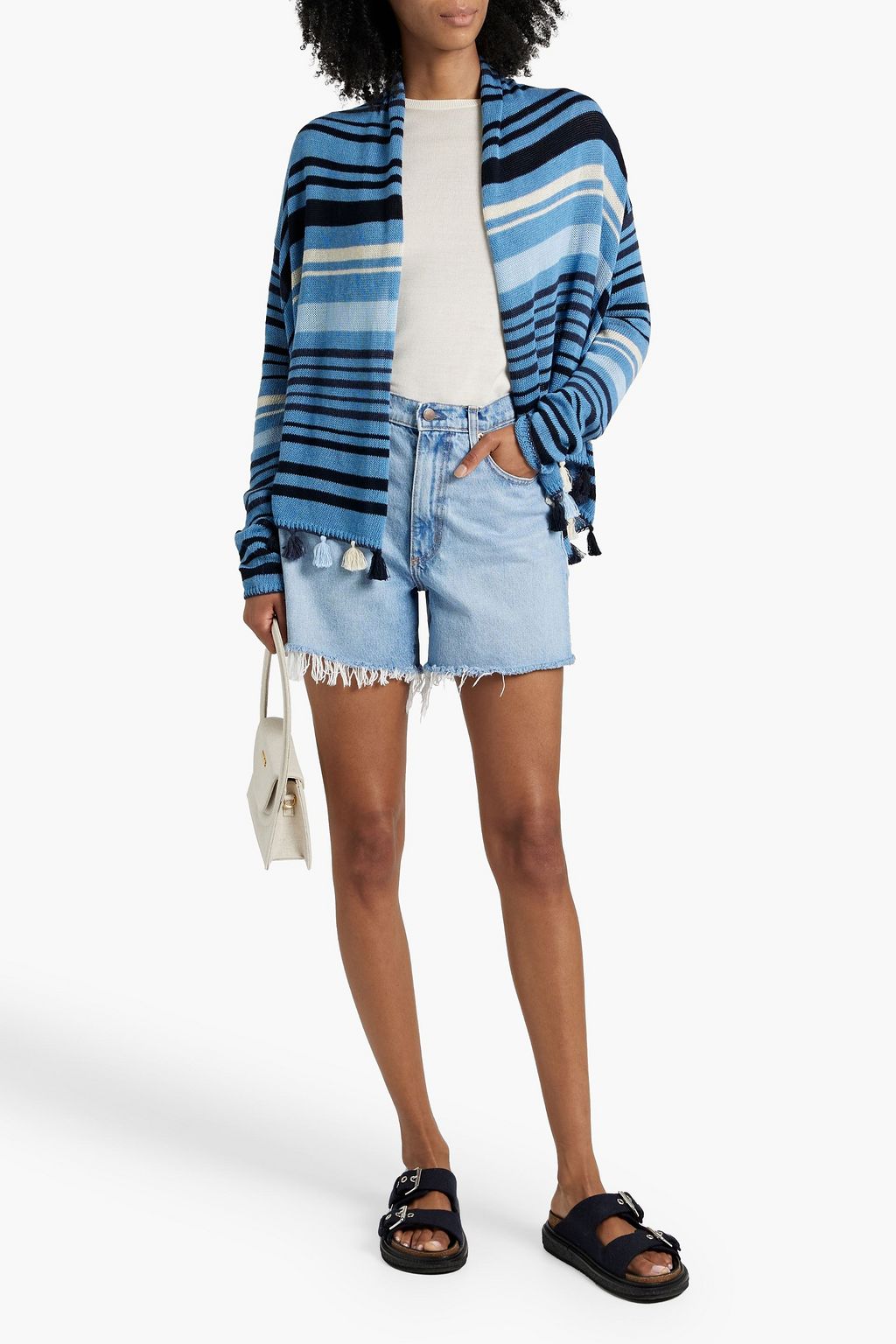 AUTUMN CASHMERE Tasseled striped cotton cardigan