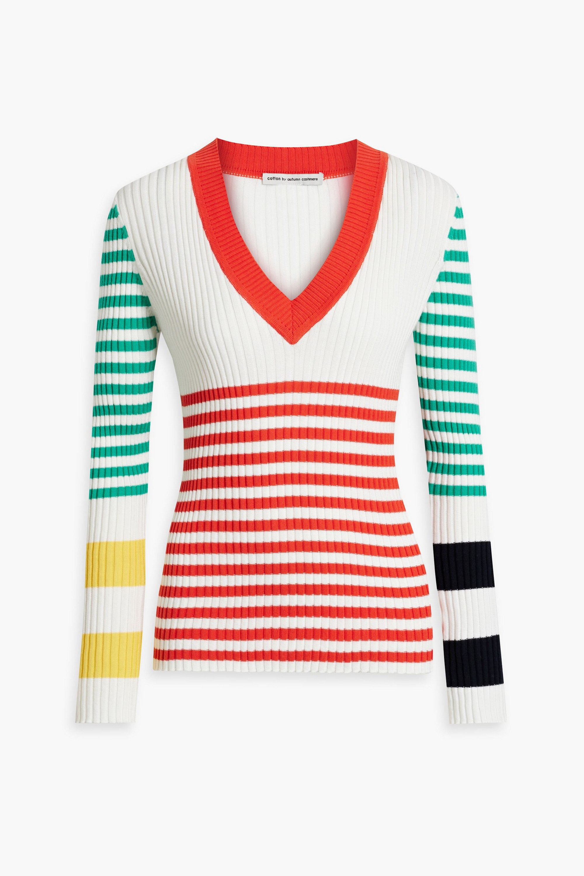 COTTON BY AUTUMN CASHMERE Striped ribbed cotton sweater thumbnail