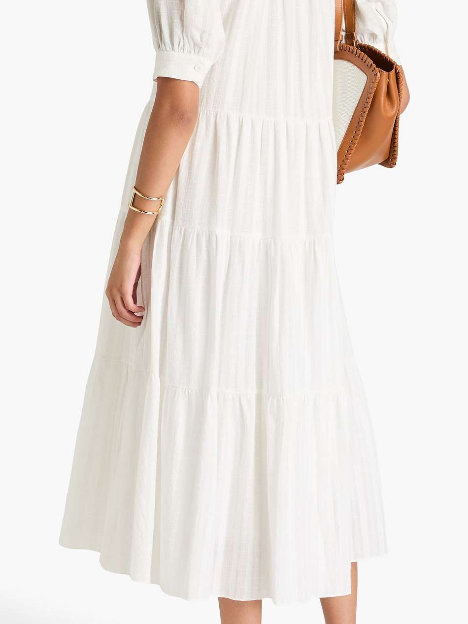 carice bow-detailed tiered cotton-jacquard midi dress