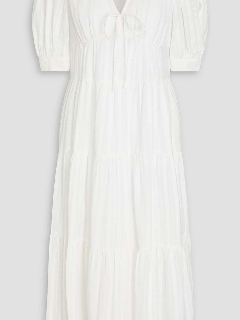 carice bow-detailed tiered cotton-jacquard midi dress