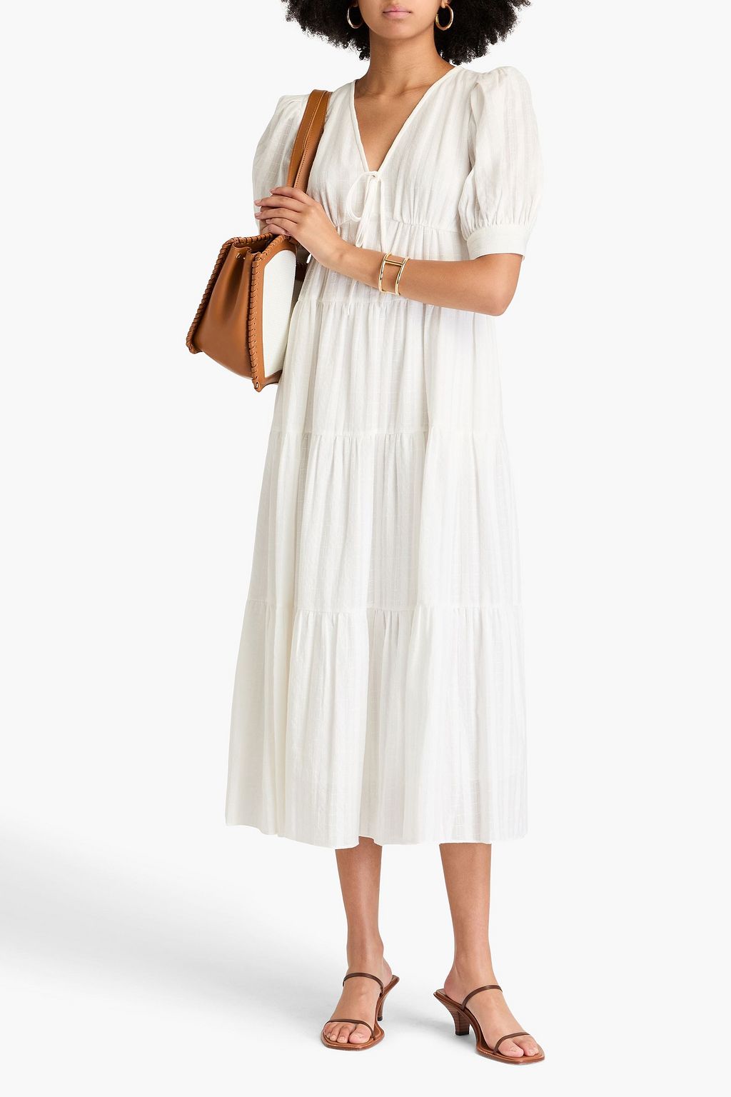 DIANE VON FURSTENBERG Carice bow-detailed tiered cotton-jacquard midi dress