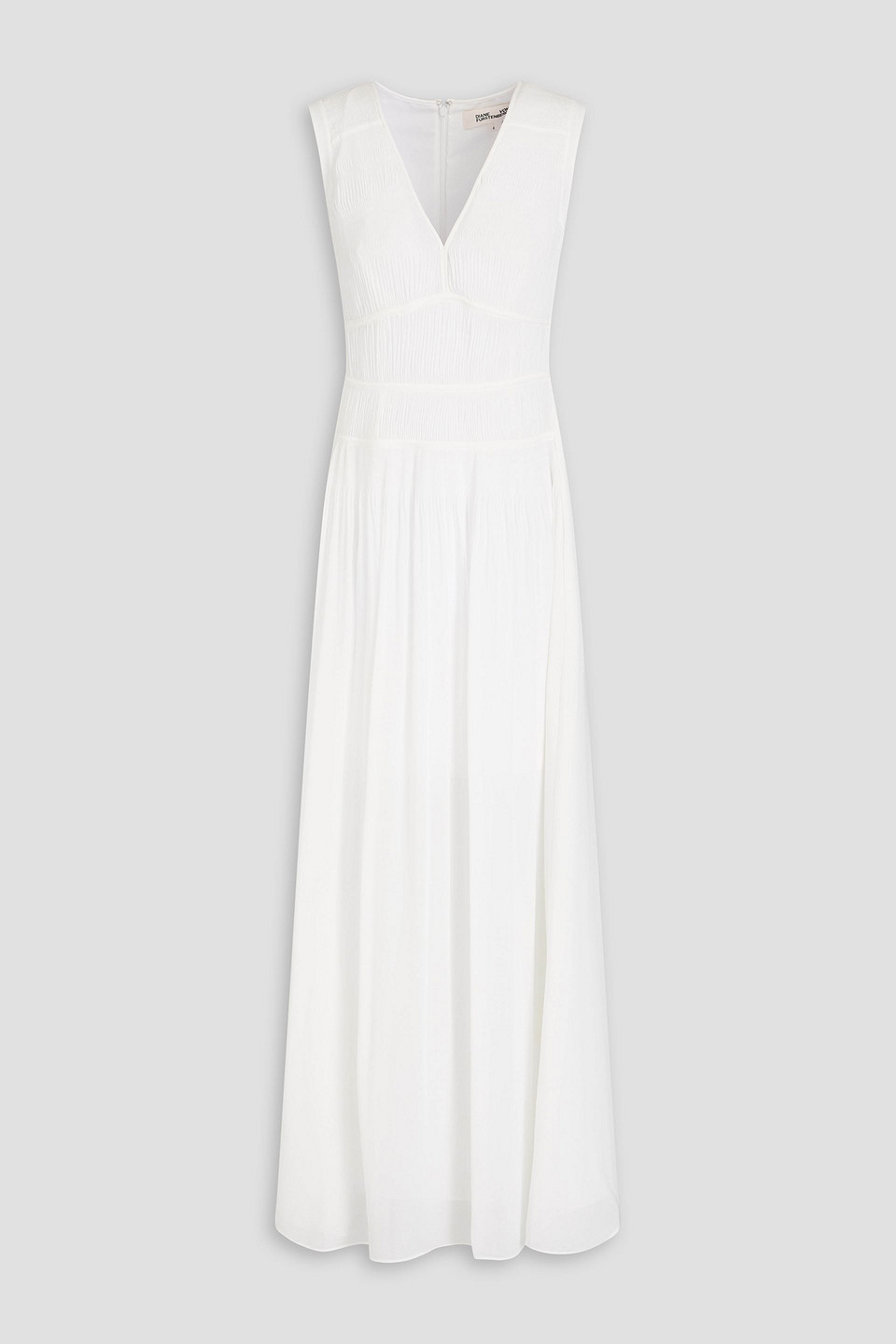 Diane Von Furstenberg Saul Plissé Crepe De Chine Maxi Dress In Ivory