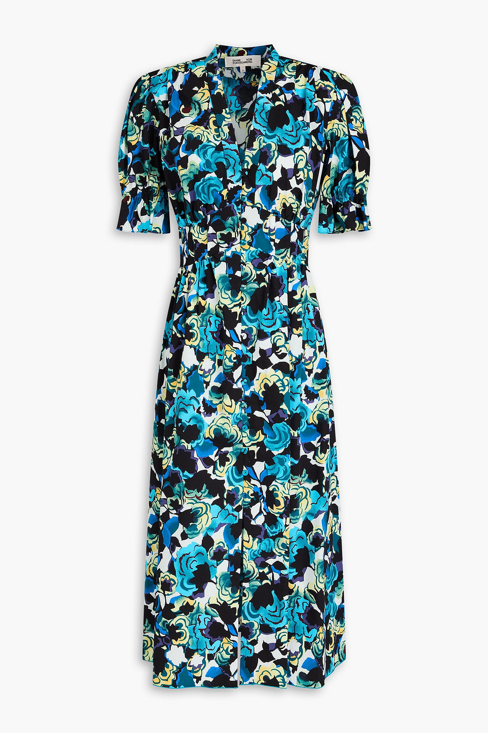 Diane Von Furstenberg Erica Printed Cotton-blend Poplin Midi Dress In Turquoise
