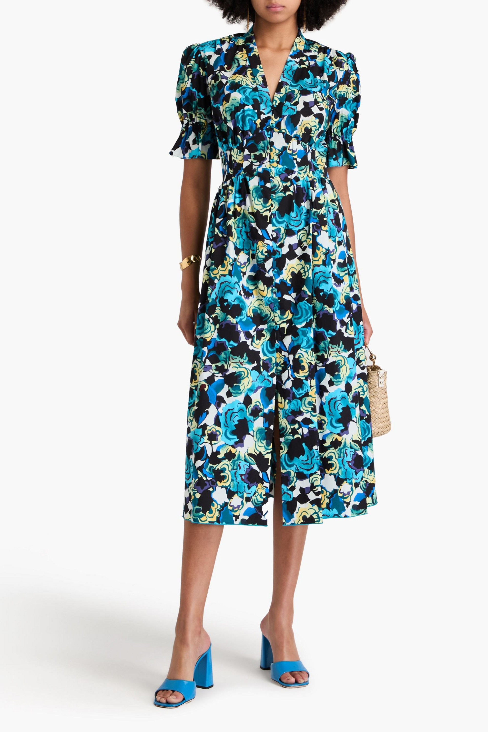Diane von Furstenberg Erica printed cotton-blend poplin midi dress