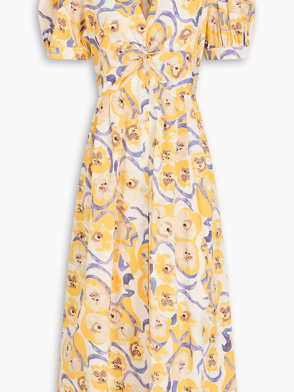 heather twisted floral-print cotton-blend poplin midi dress