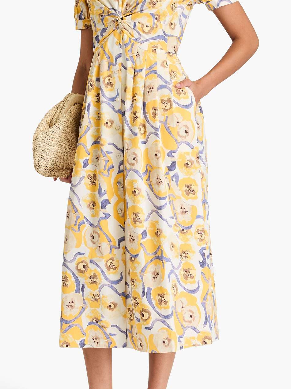 heather twisted floral-print cotton-blend poplin midi dress