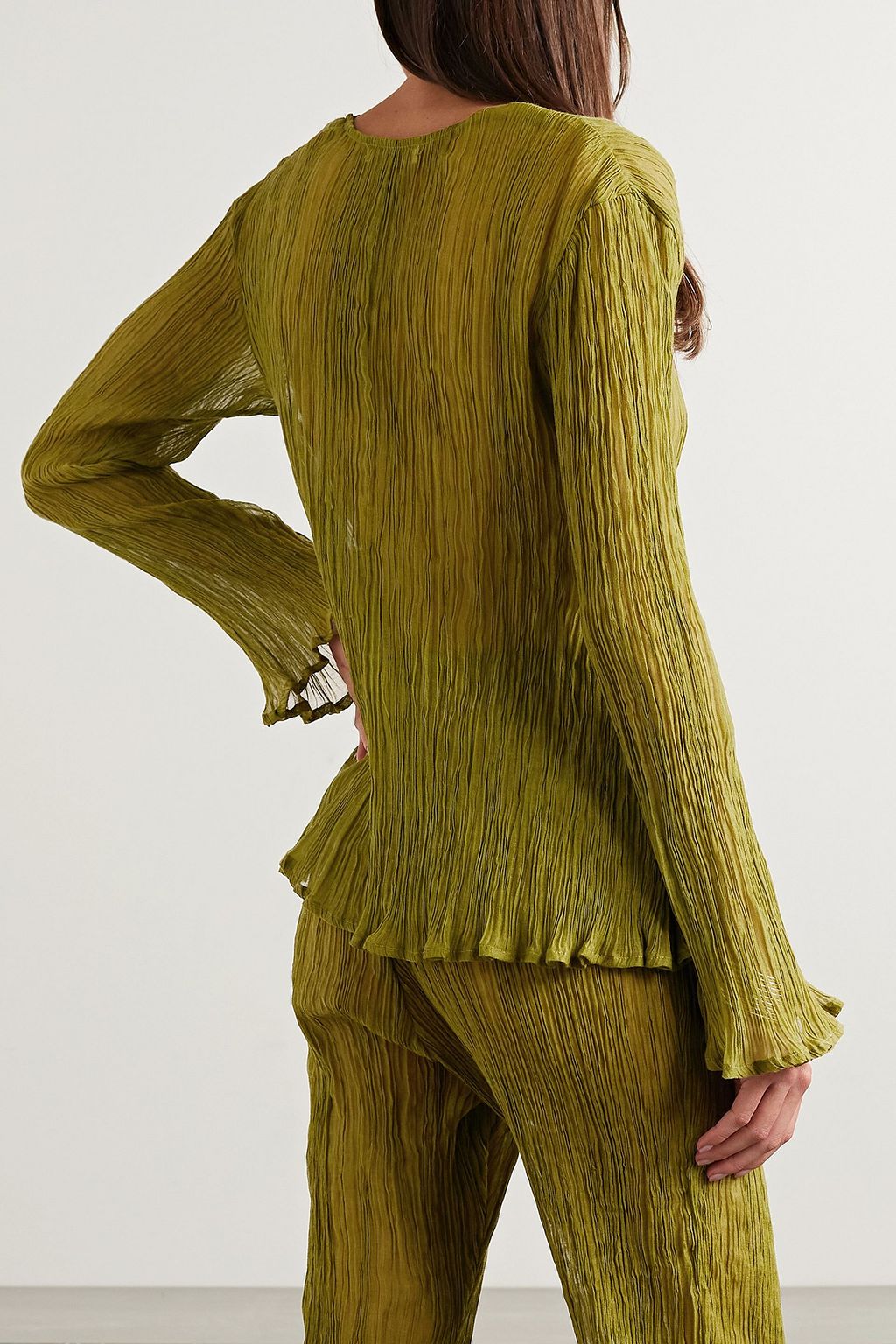 SAVANNAH MORROW Amalfi crinkled cotton and silk-blend top