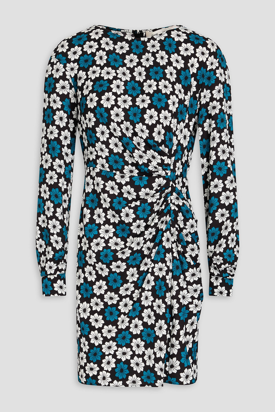 Diane Von Furstenberg Coraline Ruched Floral-print Crepe Mini Dress In White