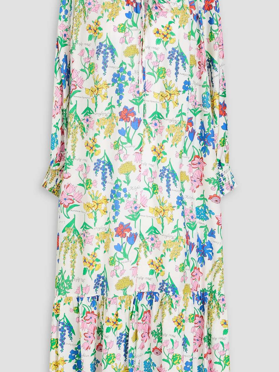 fortina ruffle-trimmed floral-print habotai midi dress