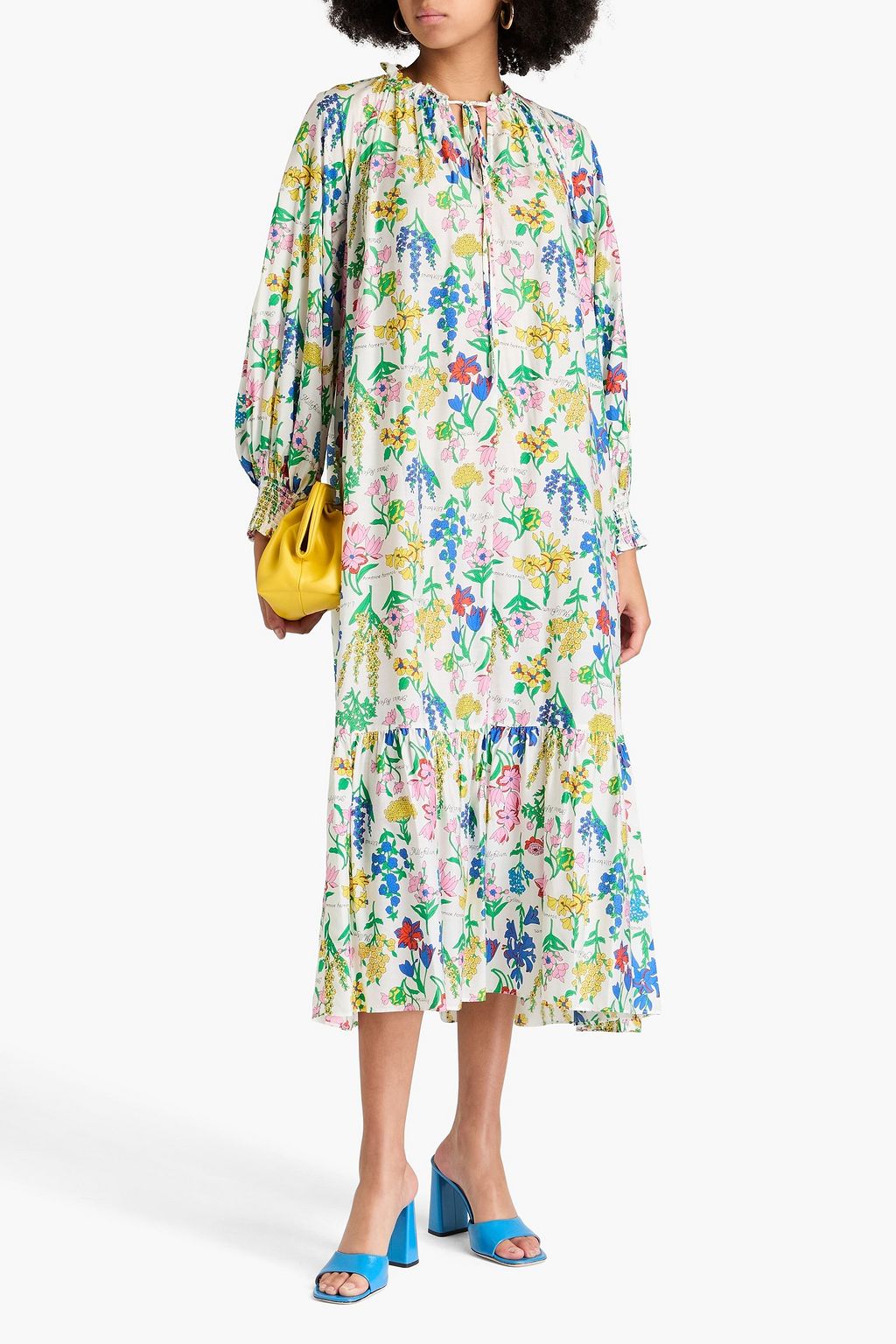 DIANE VON FURSTENBERG Fortina ruffle-trimmed floral-print habotai midi dress